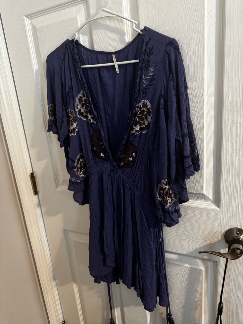 Free People Navy Floral Embroidered Mini Dress